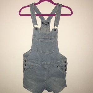 Pinstripe denim overall shorts